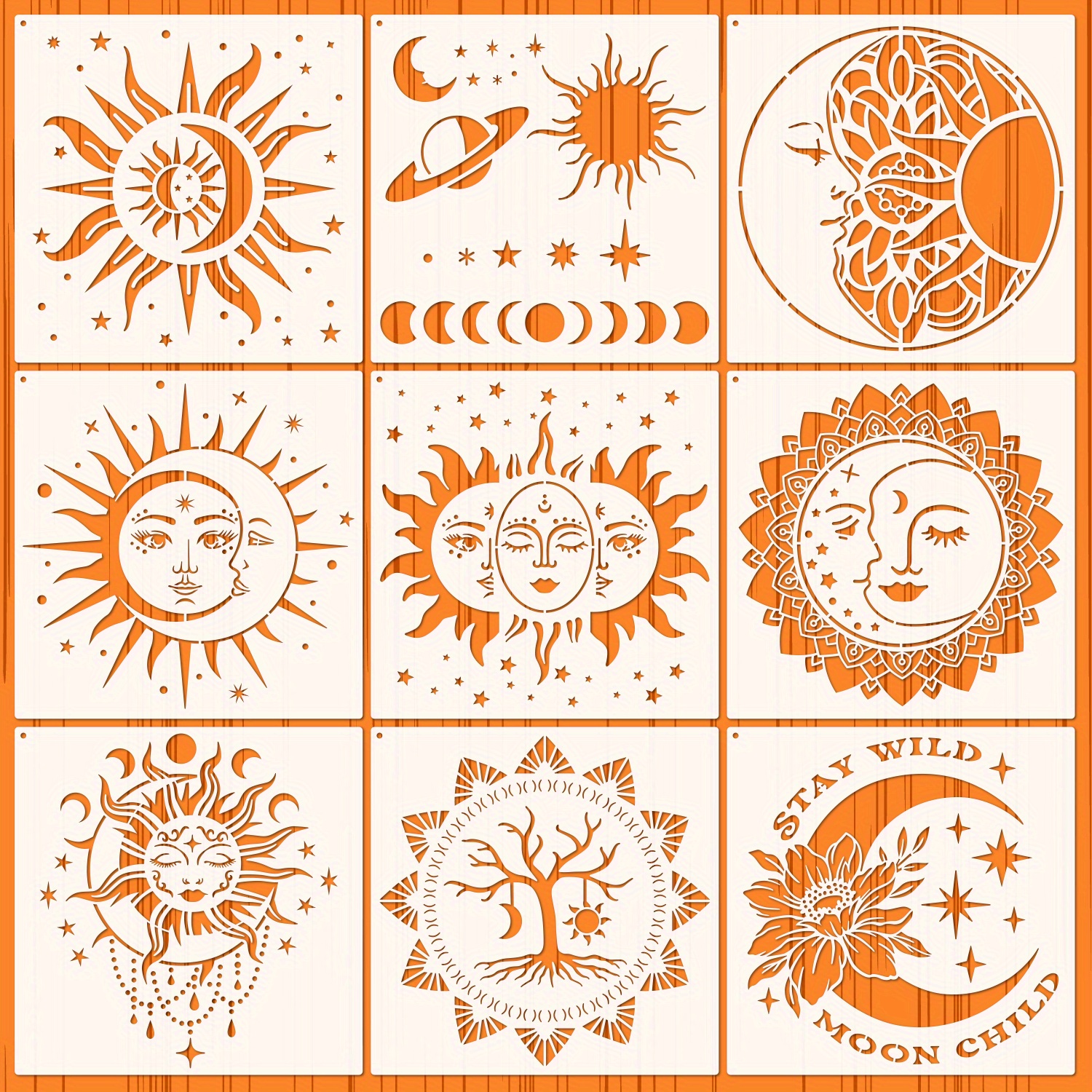 Mandala Sun Moon Stencils Moon Sun Flower Star Stencil - Temu