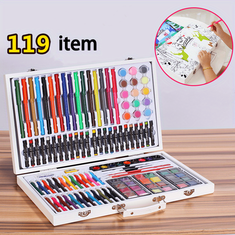 Drawing Art Supplies 130PCS Set Wood Wooden Box Painting Art Set