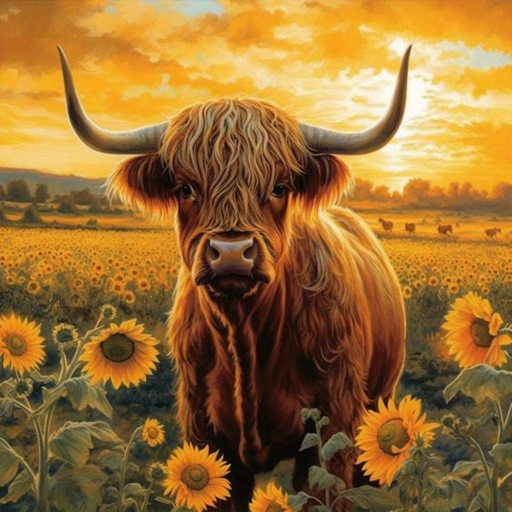 Diy 5d Diamond Painting Kit Flower Cow Diamond Painting Full - Temu