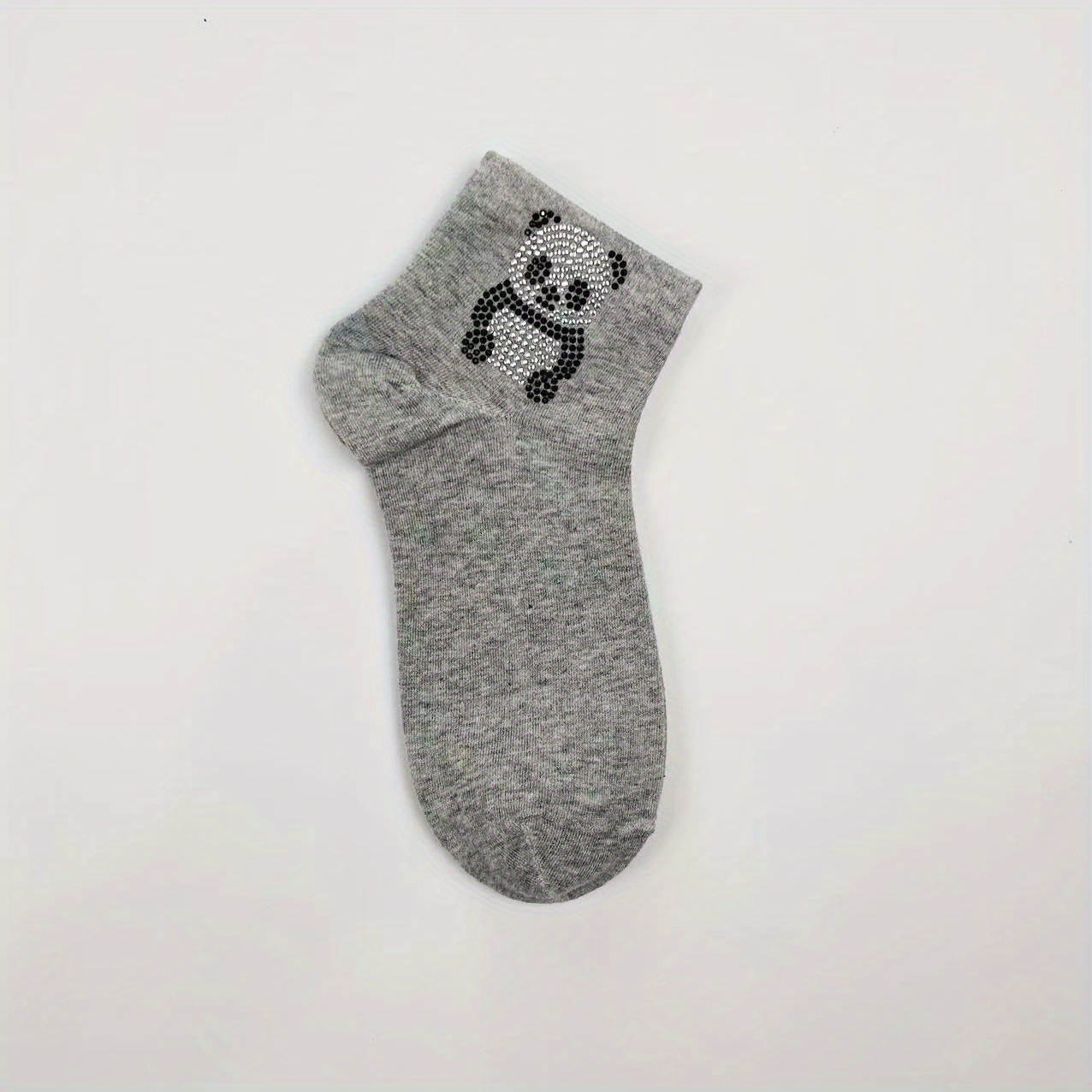 Panda Rhinestone Decor Socks Crew Short Women's Stockings