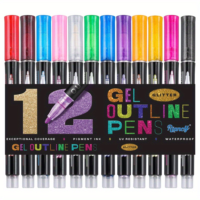 12 Colors Metallic Glitter Colorful Color Outline Marker Kawaii