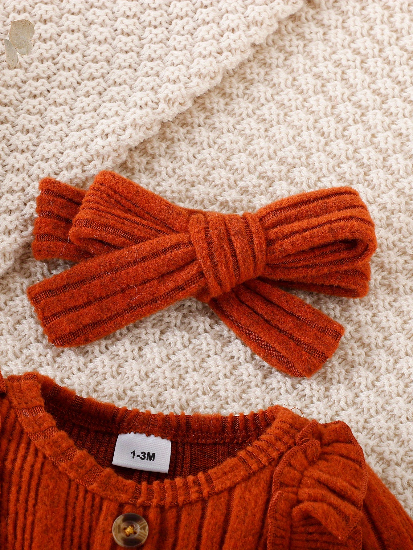 3pcs baby girl   lace bow onesie headband socks set fall winter warm outwear   moms gift details 12