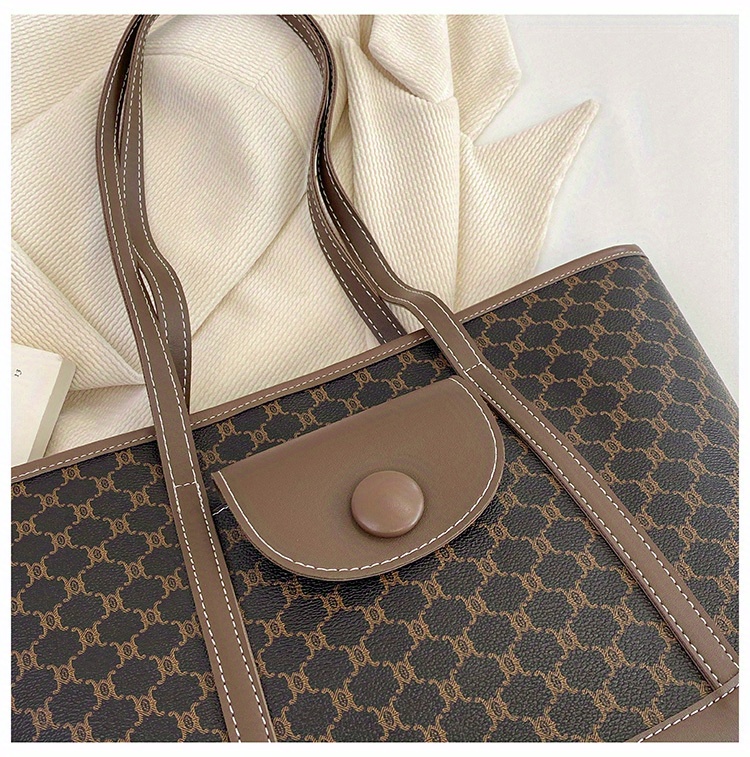 Large Retro Geometric Pattern Tote Bag, Classic Luxury Shoulder