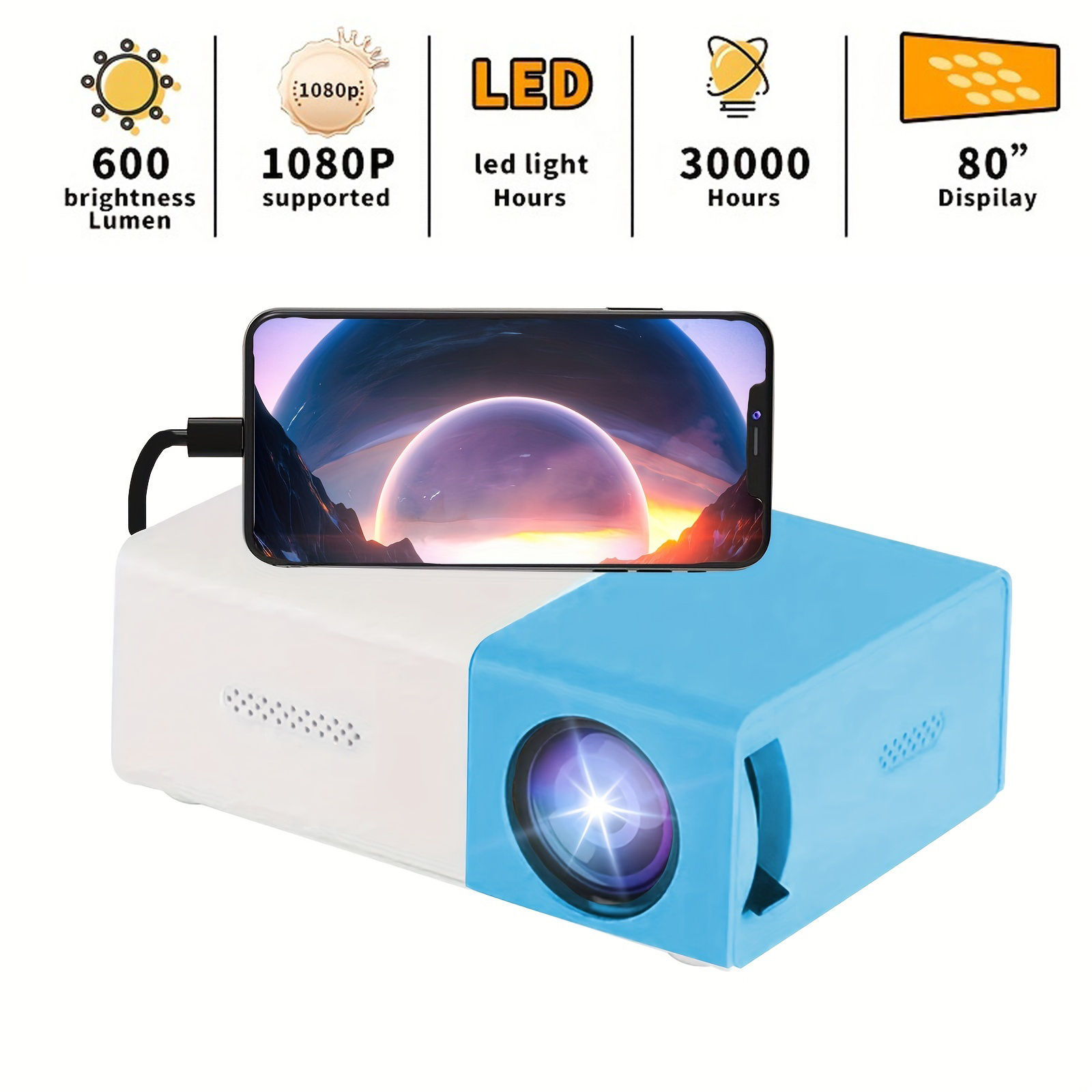 Mini Projector - Perfect Gift For Students - LED Pico Video Projector For  Home Theater Movie Projector With HDMI USB Interfaces & Remote Control