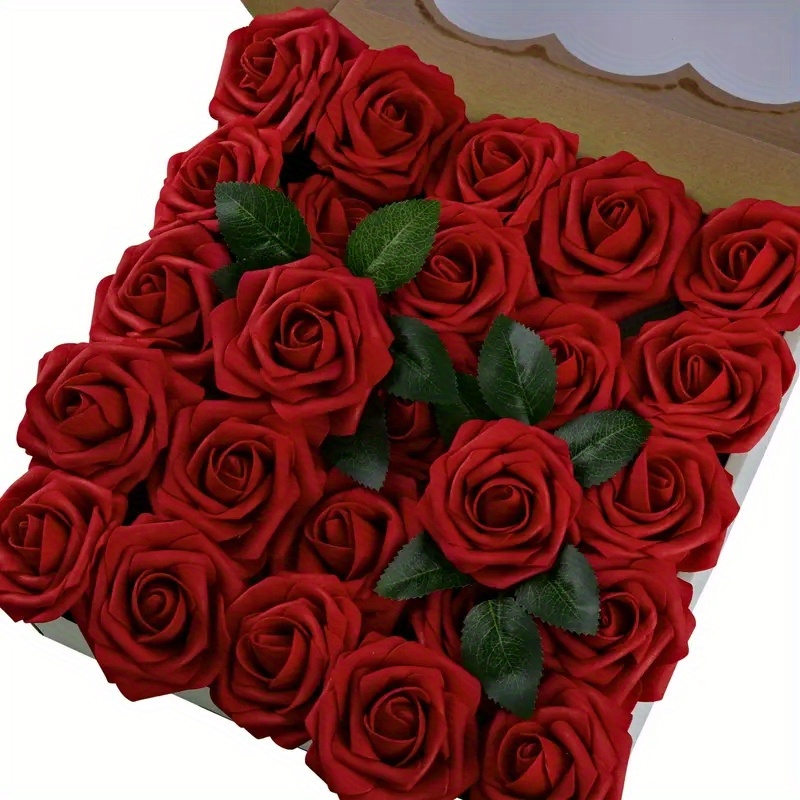 Image of 25 Wine Red Artificial Roses, Used For Diy Wedding Bouquet Boutique,, Engagement Bachelor Birthday Anniversary Party Supplies