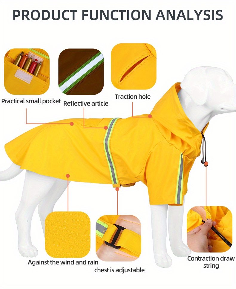 fashionable pet hooded raincoat dog raincoat cape style reflective dog clothing to keep your dog dry and comfortable on rainy days details 3
