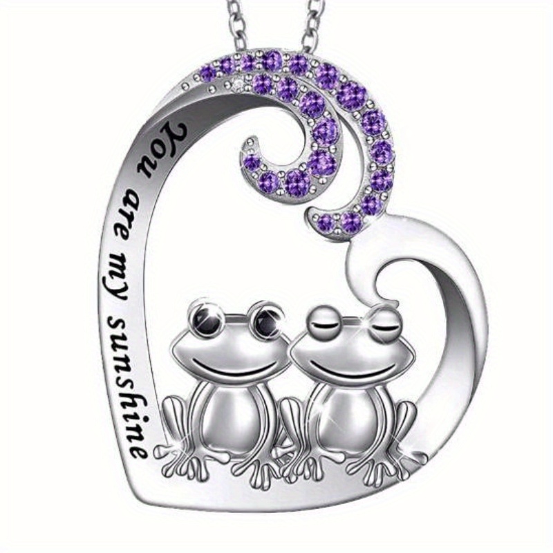 chic couples frog heart pendant necklace silvery alloy with   accents     european and   creative details 2