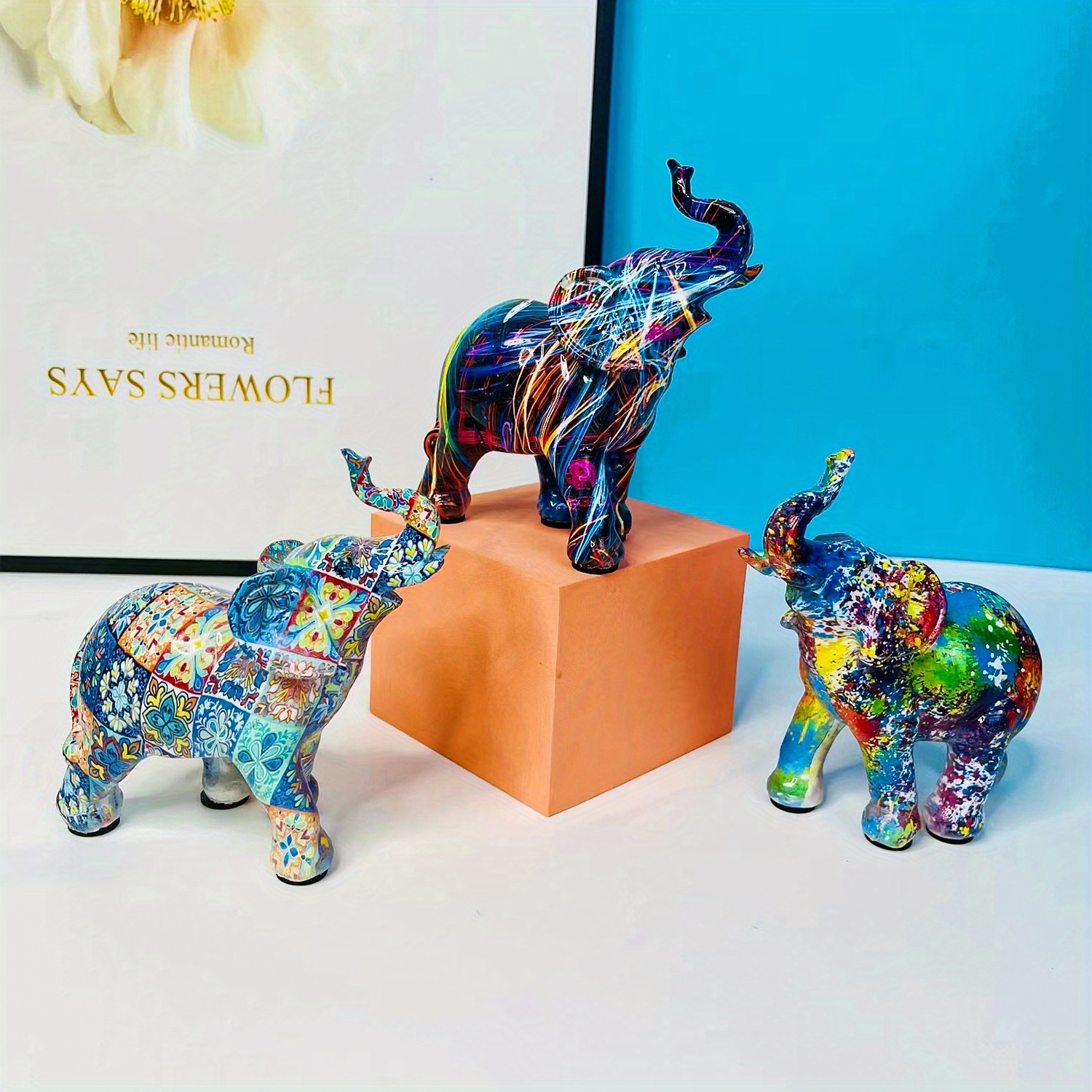 Elephant Decoration Creative Statue Resin Elephant Statue Temu