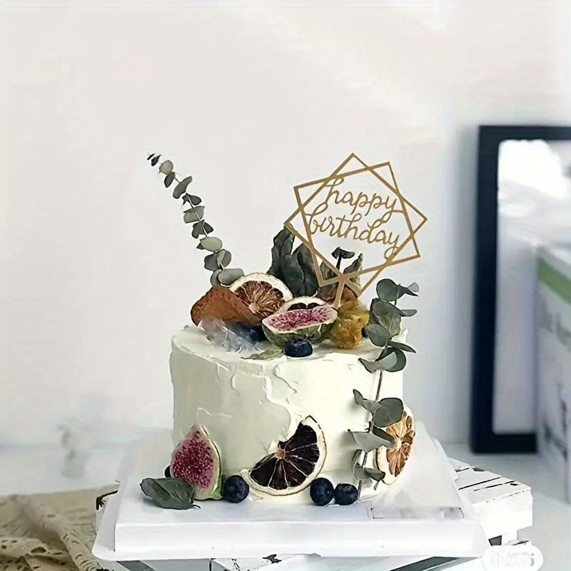 Décoration de gâteau joyeux anniversaire, 1 pièce, paillettes dorées en  acrylique, garniture de Cupcake, drapeaux de