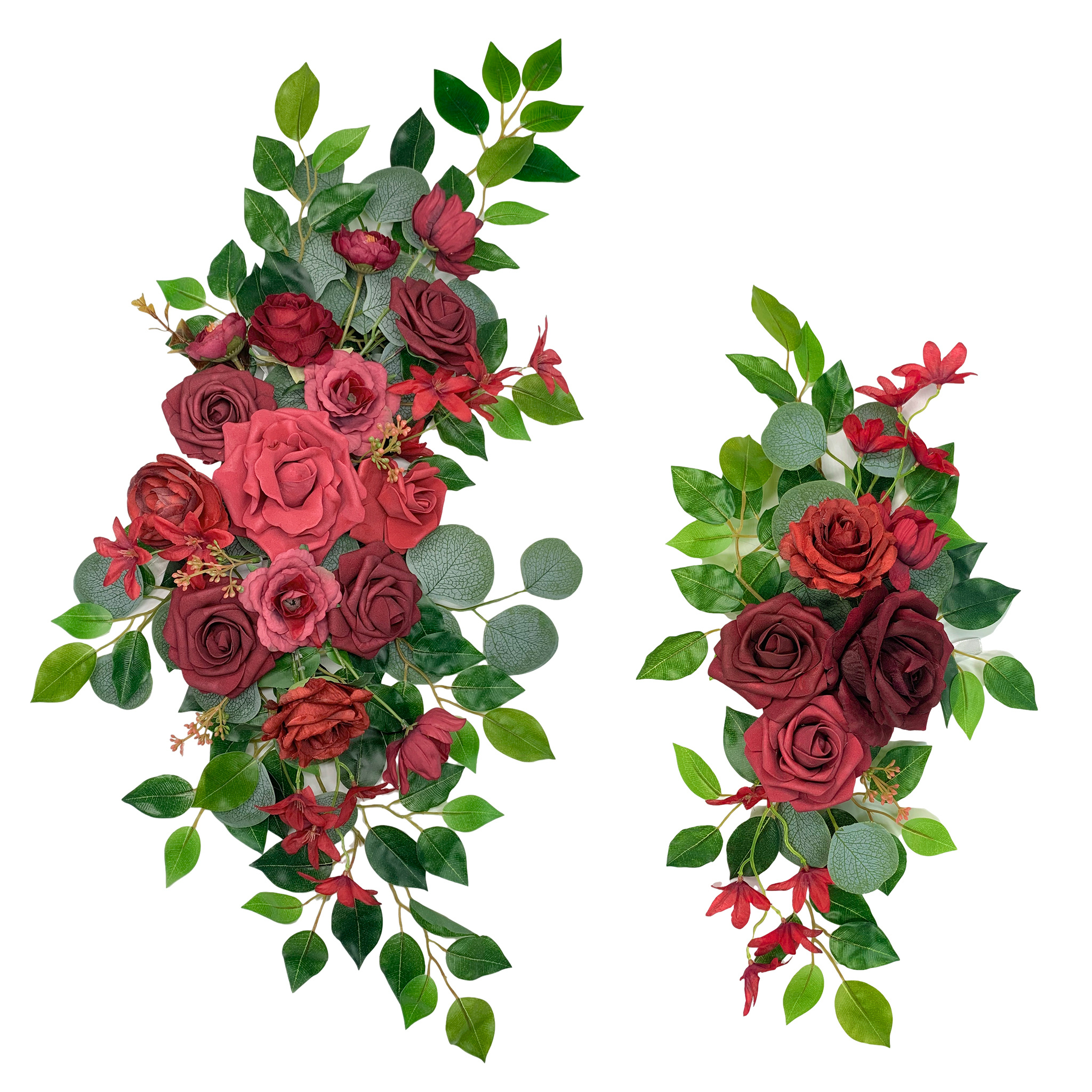 Image of 2pcs Wedding Arch Flowers, Decorative Flower Loot, Artificial Eucalyptus Leaf Flowers, Floral Arrangement Loot For Ceremony And Reception Background Decoration (red)