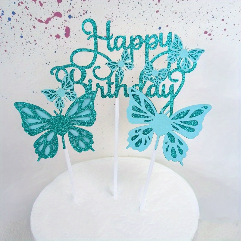 5 pçs topo de bolo decoração borboleta detalhe glitter