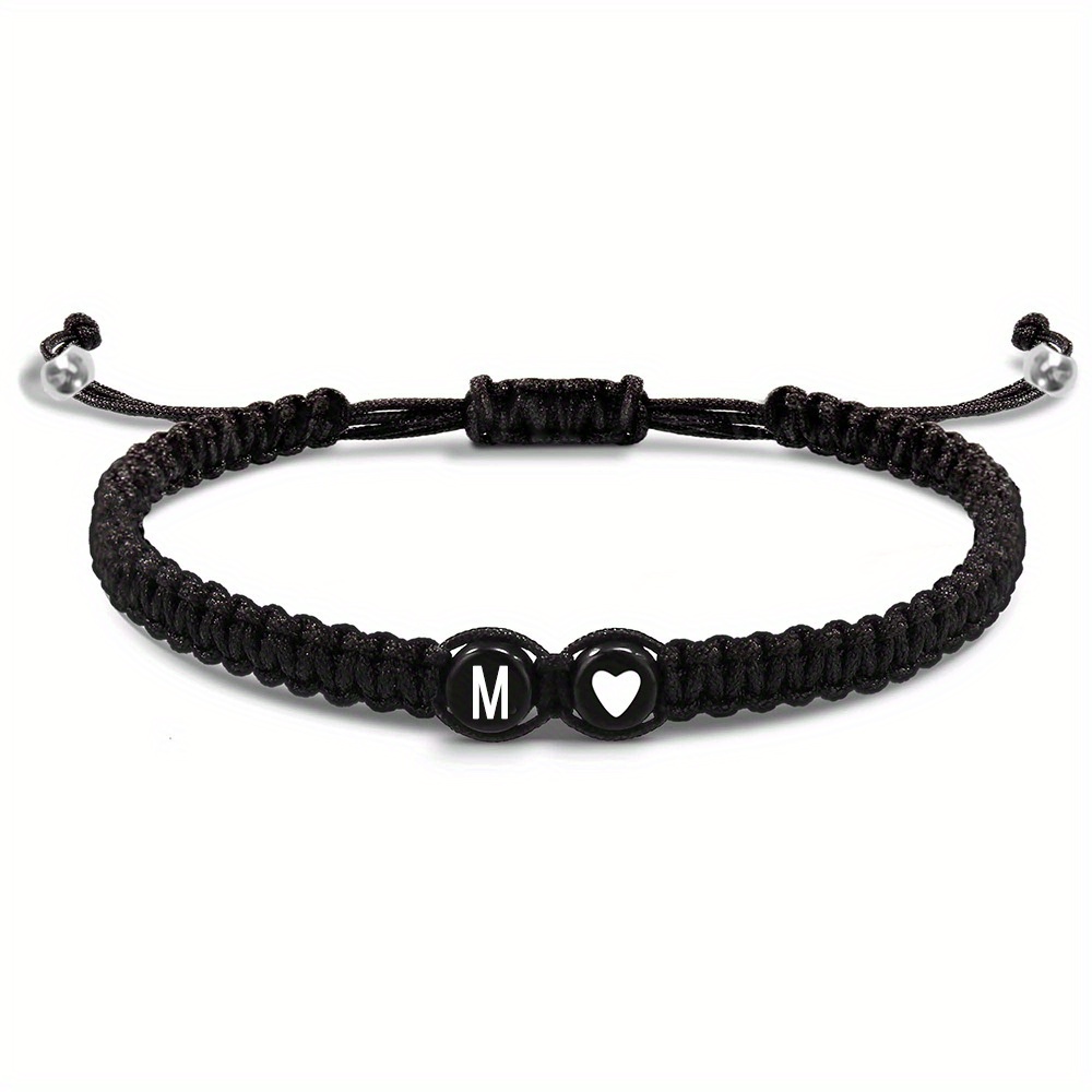 1pc Black And Heart 26-letter Woven Bracelet, Easy All- Couple Jewelry Bracelet Hand Rope