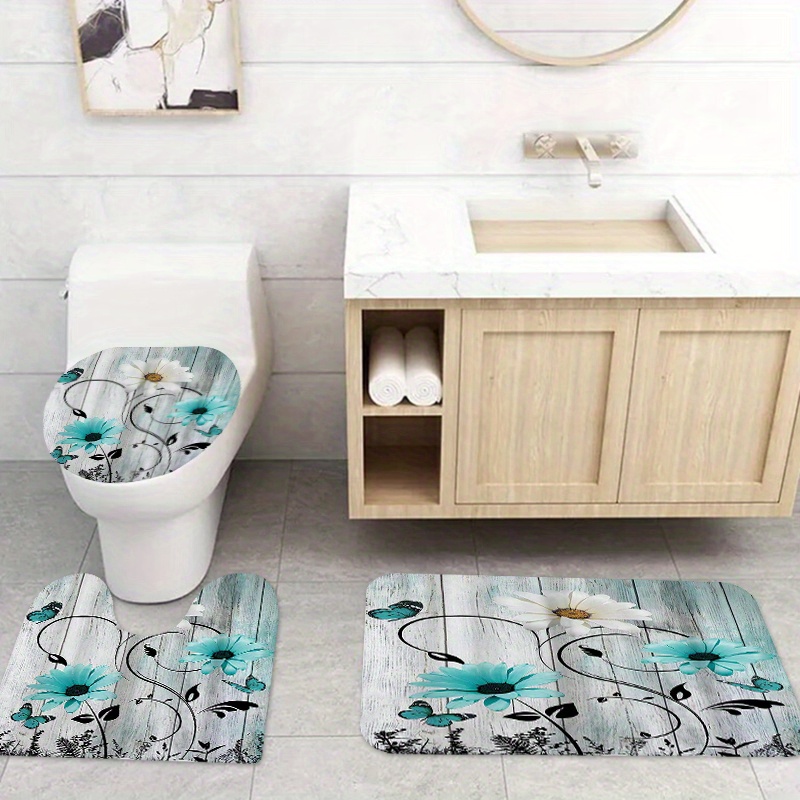 Blue White Daisy Style Bathroom Shower Curtain Shower - Temu