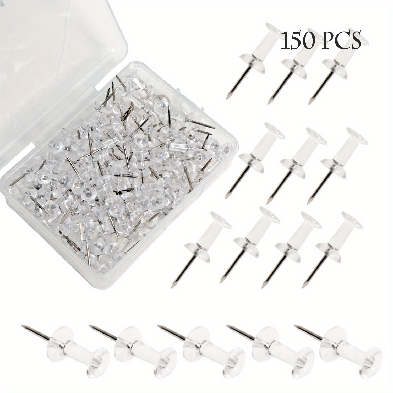 200pcs-Pack Push Pins: Clear Plastic Head, Steel Point, Thumb