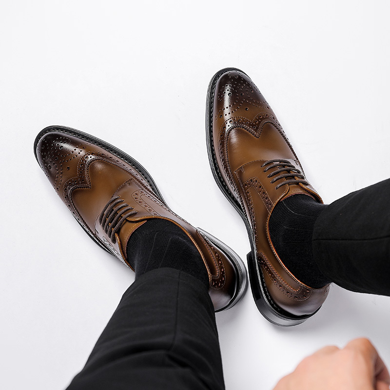 Mens Brogue Wingtip Derby Shoes Lace Up Front Dress Shoes For Men