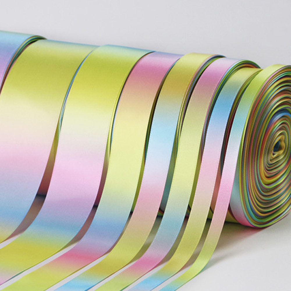 3 Meters/bag Single-sided Light Rainbow Polyester Webbing Colorful Gradient Color Medal Ribbons Cake Ribbon Bow