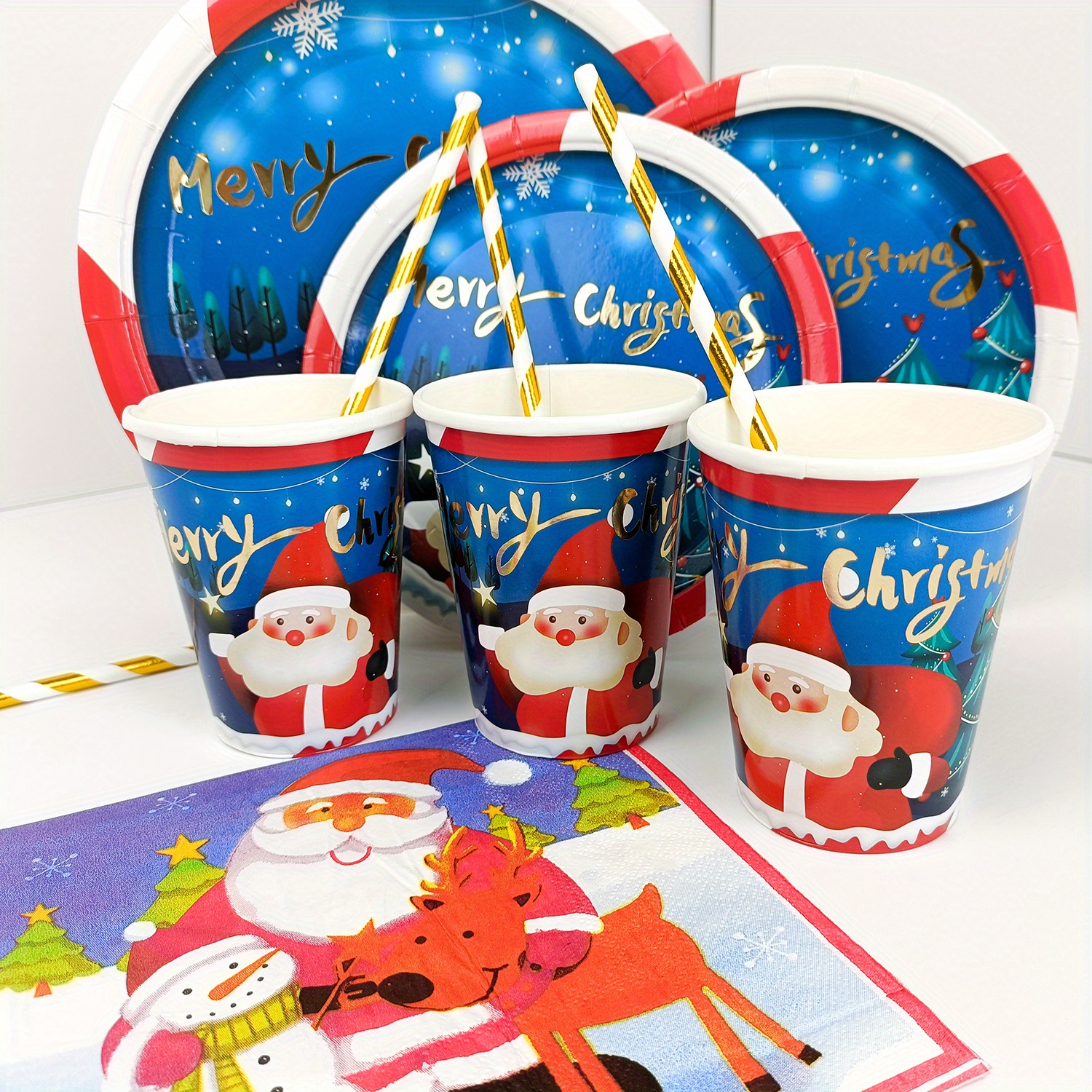 8 Guest Supplies Santa Claus Paper Plates Cups Napkins - Temu