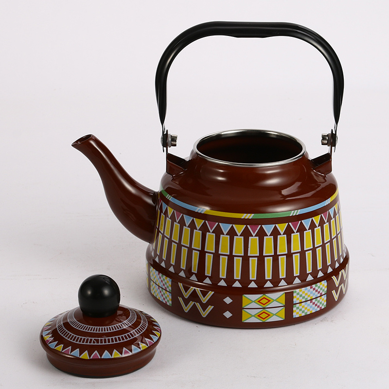 2.5 Liter Enamel Tea Kettle, Water Kettle, Geometric Antique Clock
