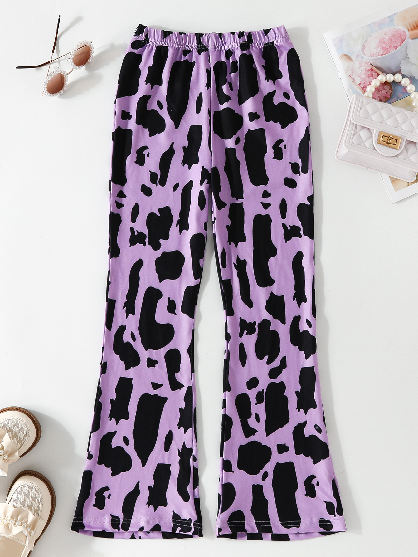 Teen Girls Casual Milk Cow Print Stretch Long Flare Leg Temu United