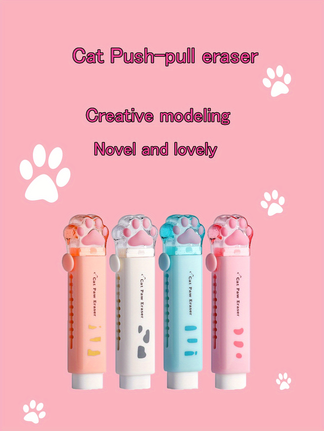 Cat Claw Eraser Cute Push Pull Pen Shaped Eraser Clean Without Leaving