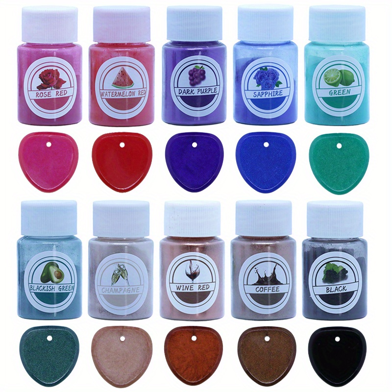 La Casa del Artesano-Pigmentos para resina polvo de mica perlados No  Toxicos Metallic Pearl pigment Powder *10grs. LETS RESIN kit de 10 colores
