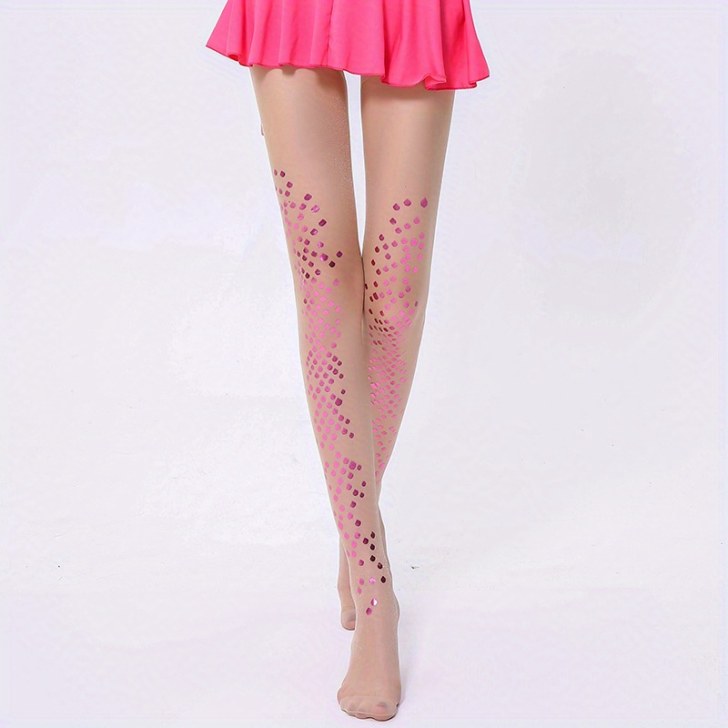 Sequin Decor Pantyhose High Waist Semi sheer Footed - Temu