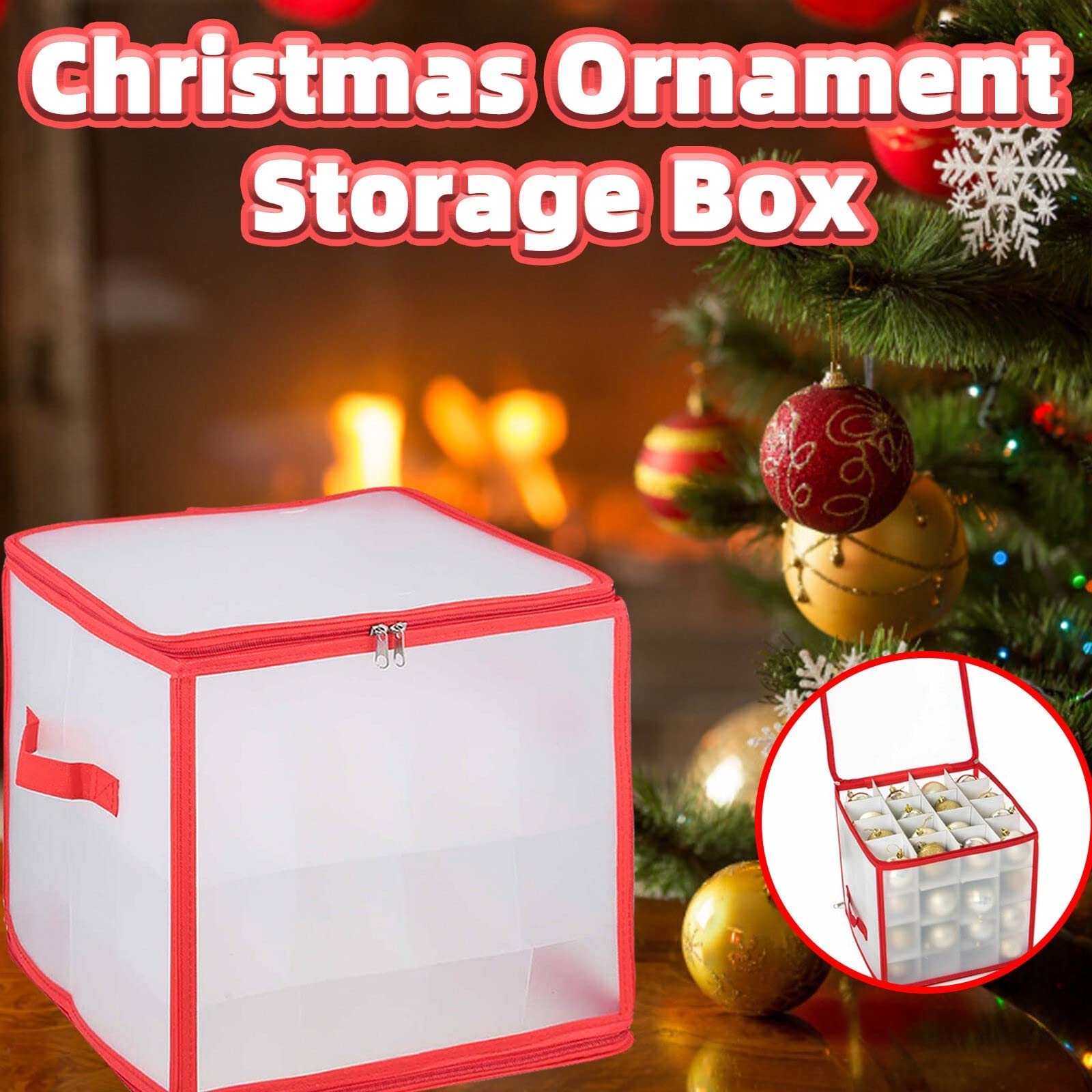 64 Balls Christmas Ornament Storage Box Xmas Decor Toy Organizer