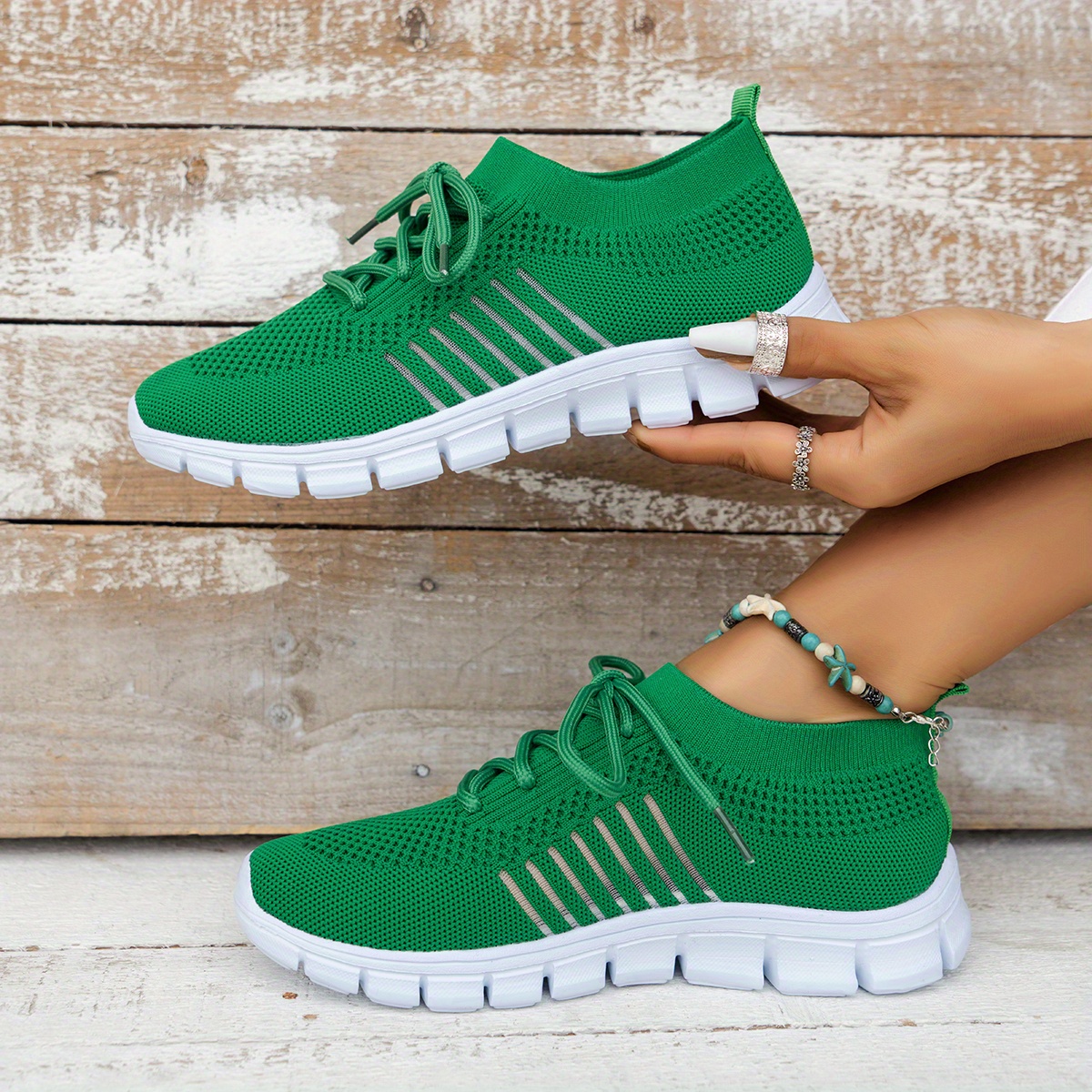 Women s Breathable Knit Sneakers Casual Lace Up Outdoor Shoes Lightweight Mesh Low Top Trainers plus size