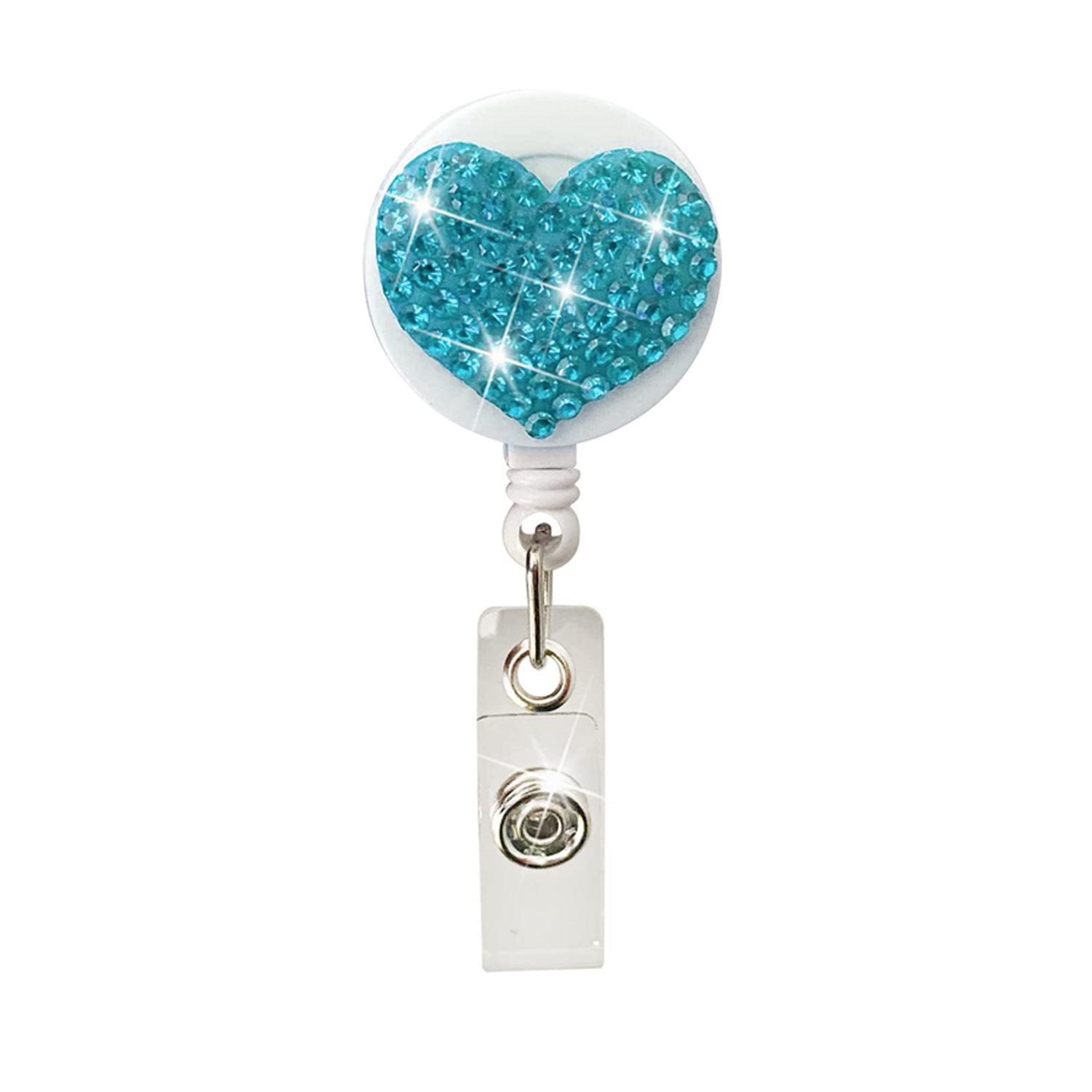 Sparkling Love Heart Shape Name Badge Reel with Swivel Alligator Clip, Rhinestone Bling ID Badge Holder Retractable Badge Reel for Nurse Teacher