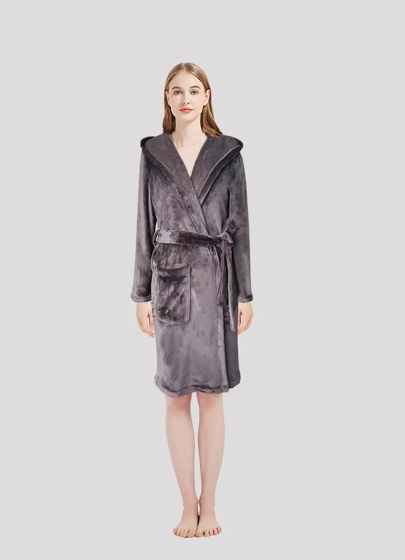 Solid Fuzzy Hooded Lounge Robe Warm Long Sleeve Lounge Robe - Temu Canada