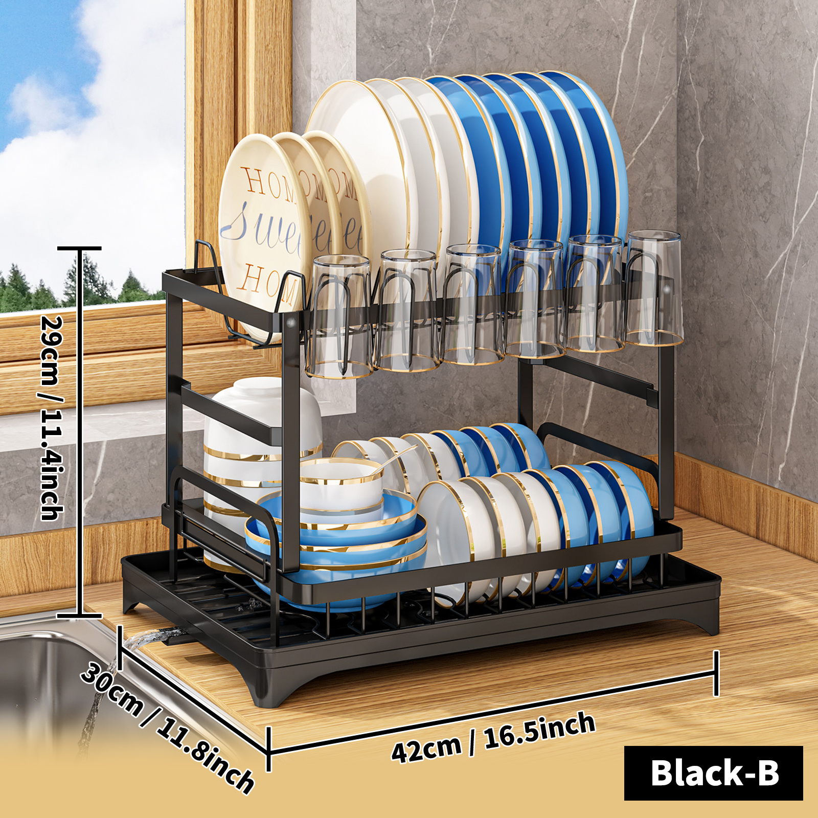 1 Set Dish Rack, 2 Tier Dish Drying Rack, Rustproof Kitchen Dish Drying  Rack With Drainboard And Utensil Holder For Kitchen Countertop, Kitchen