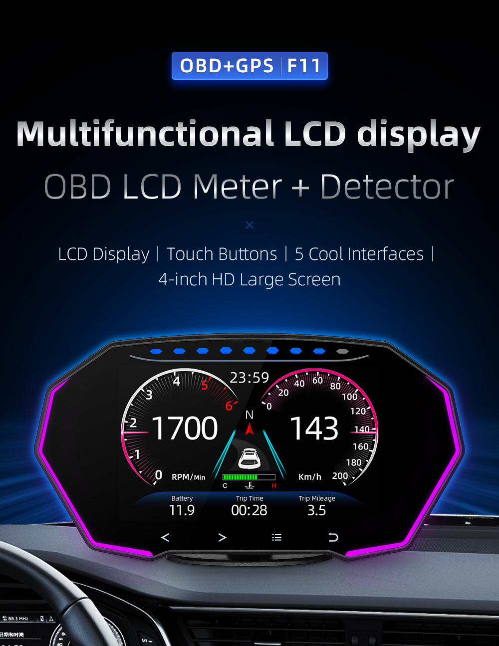 F11 Multi fonctionnel OBD LCD Instrument Voiture Hud - Temu France