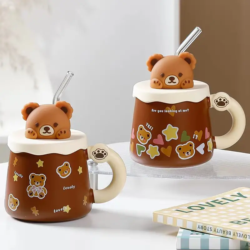 Kawaii Boba Mug Creative Cartoon Ceramic Straw Cup With Lid Cute Student  Personality Coffee Mugs Office Milk Tea Breakfast Cups