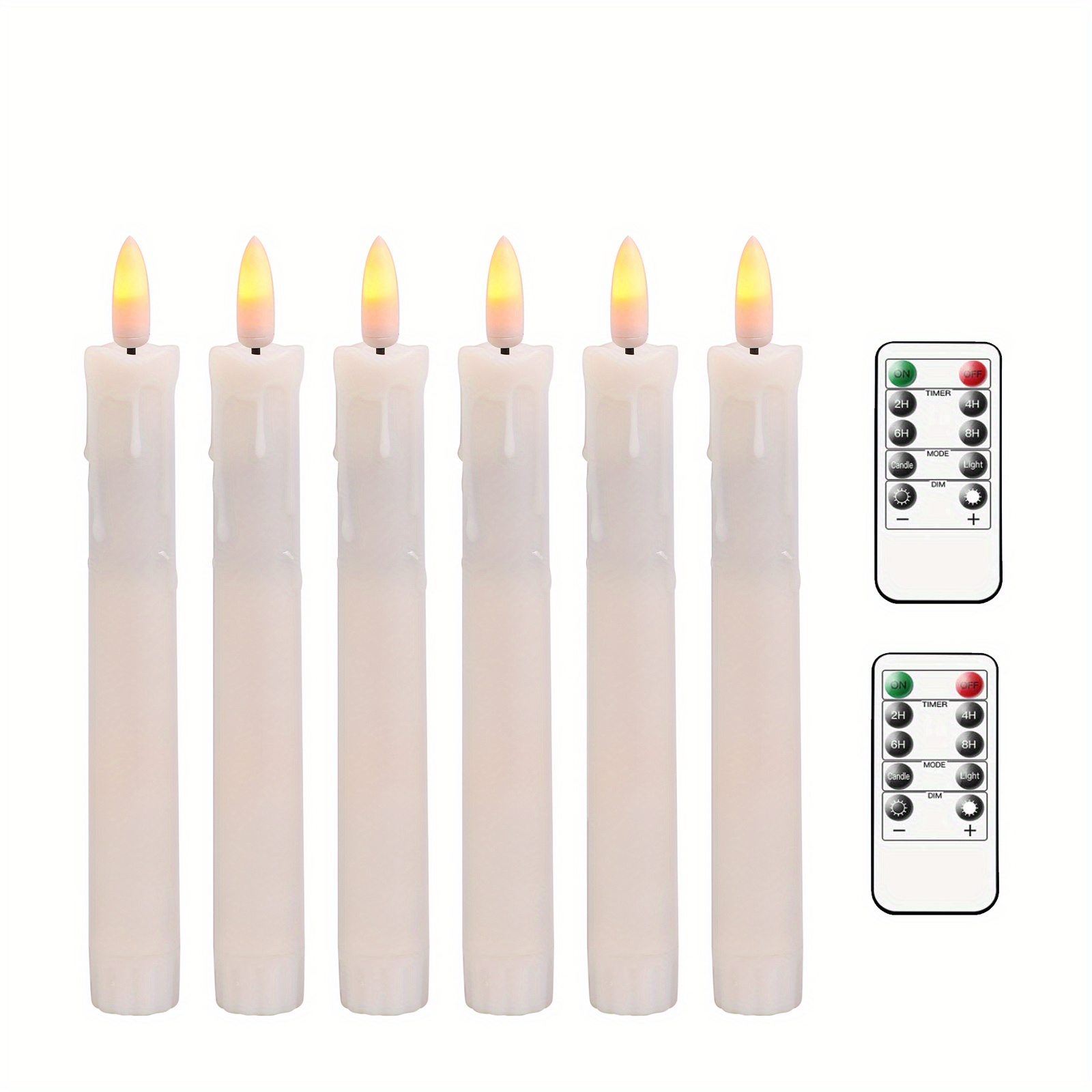 6pcs Flameless Flickering Taper Candles With Remote 7 Inch Short Yellow ...