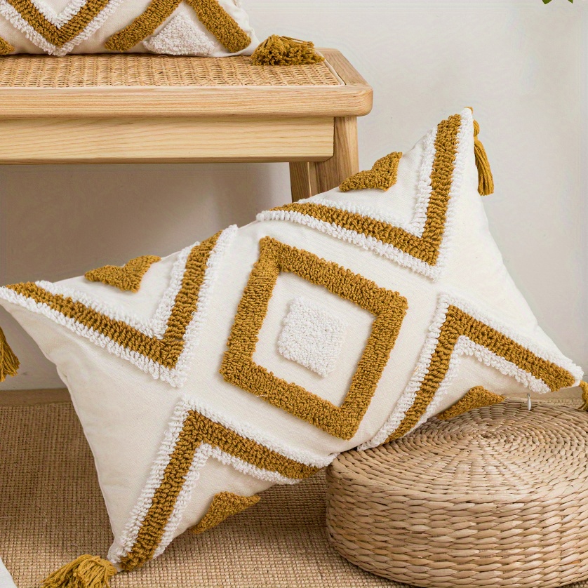 Geometric Coffee Yellow Throw Pillow Cover Simple Light Temu