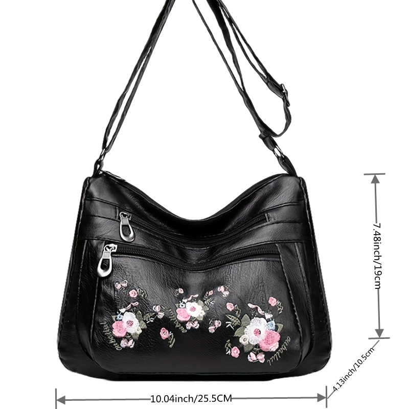 Fashion Handbags Embroidery Ladies Shoulder Bag Large Capacity Messenger  Bag,Black