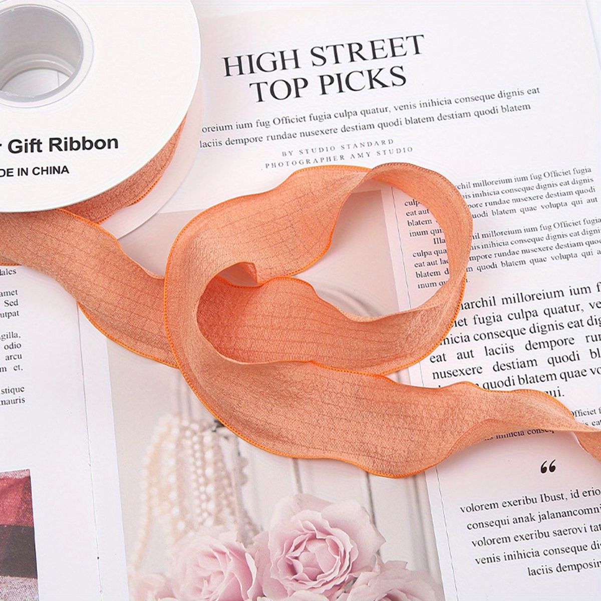 1/2 Peach Silk Ribbon