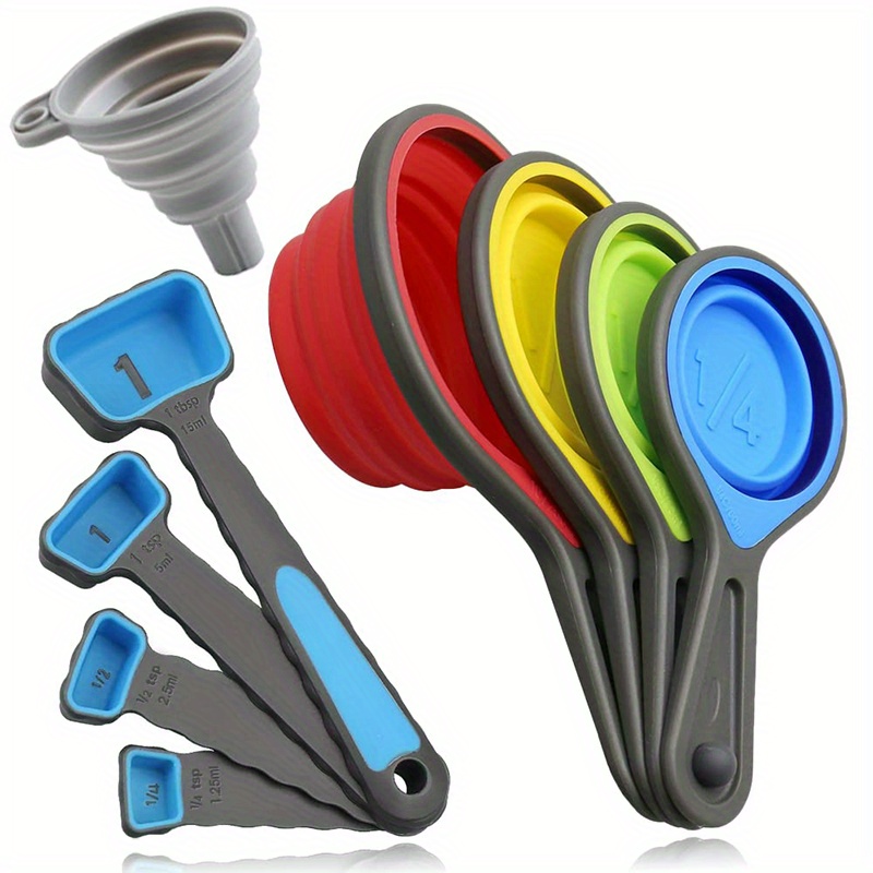 Collapsible Measuring Cups and Measuring Spoons - Portable Food Grade  Silicone for Liquid & Dry Measuring, Blue