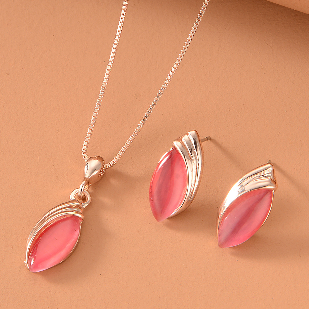 E-shop Damenmode Schlichtes Halsketten-Ohrring-Schmuckset, Ovale Anhänger Ohrringe, Zweiteiliges Set, für Freundin, Muttertagsgeschenk,