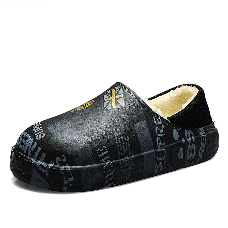 Graphic Print Cozy Waterproof House Slippers Anti-skid Slip-on Shoes Indoor  For Men Winter Shoes Fuzz-lined Eva Clogs - Temu