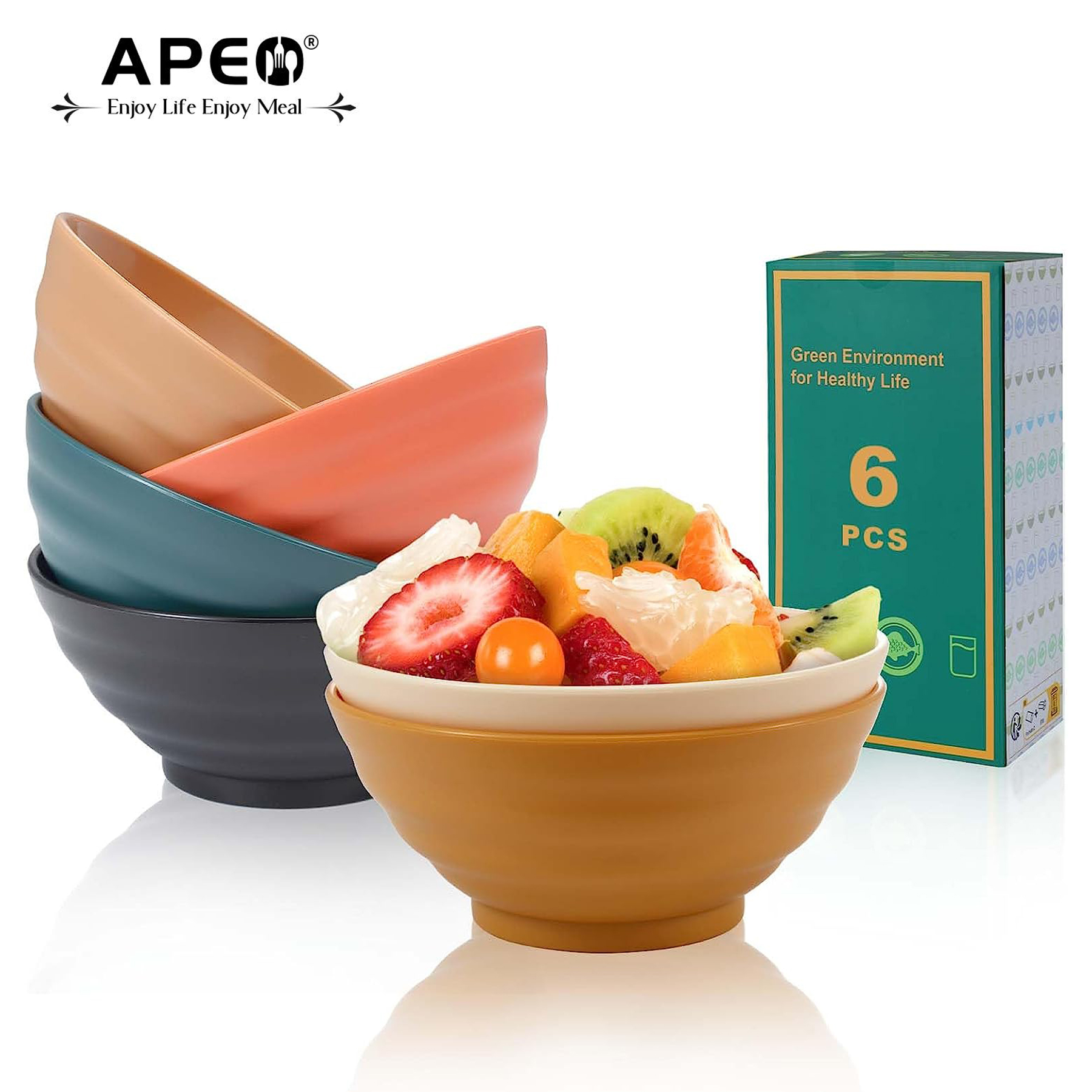 Apeo, Colourful Plastic Bowls Cereal Bowls Set, Fruit Bowls Snack