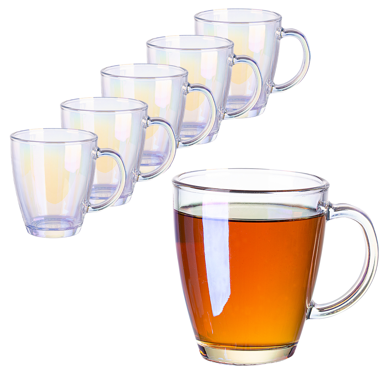 6pcs Glass Coffee Mugs Featuring Clear Body & Colorful Handle For