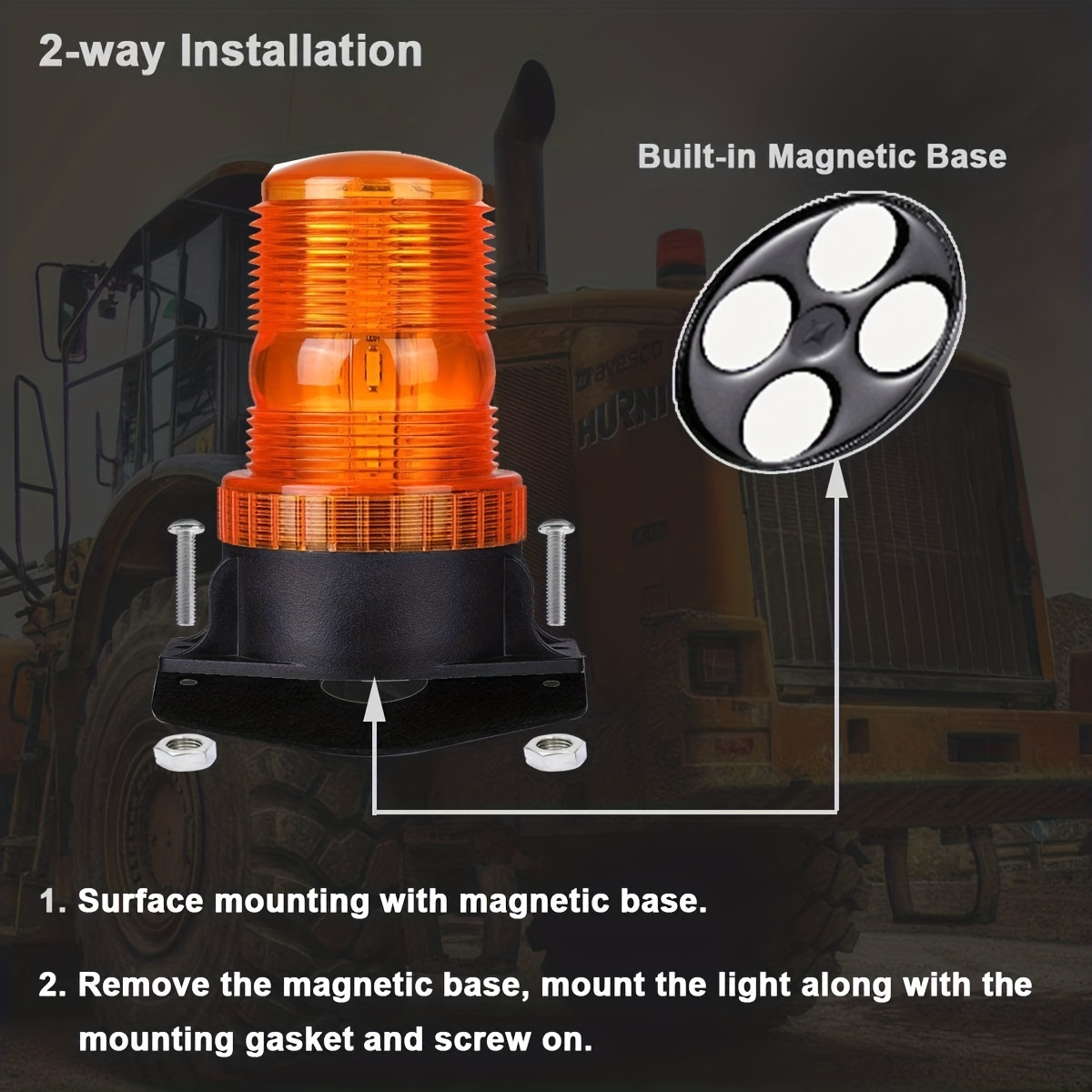 1pc 30 LED Amber Forklift Beacon Strobe Light 12V 24V Safety Warning Roof  Top Flasher Emergency Light For Truck UTV Cars Tractor