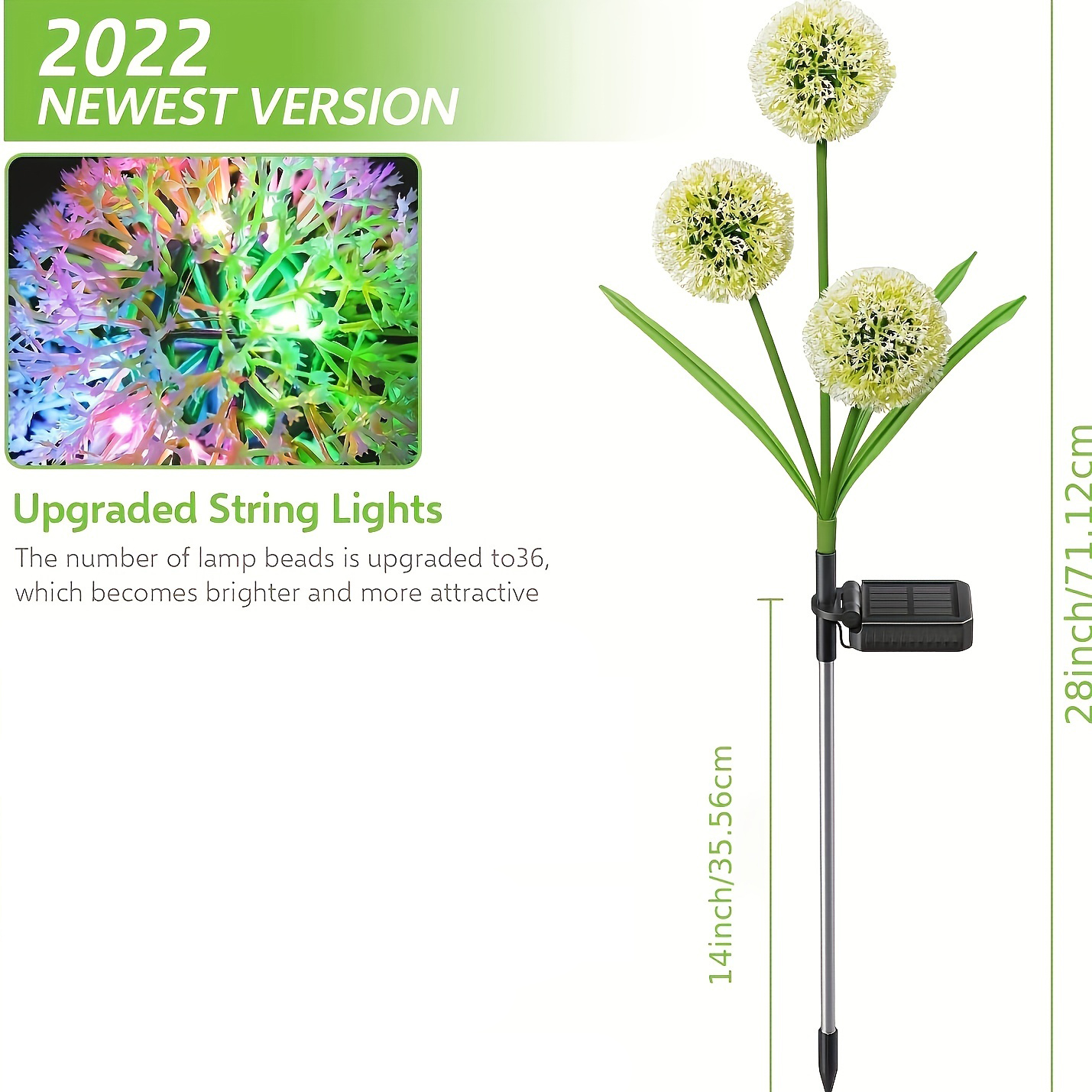 1pc 2pcs solar outdoor lights decorative 36leds solar garden lights with 2 lighting modes 3 in 1 solar dandelion flowers ip65 waterproof solar powered outdoor lights for garden yard multi colored details 1