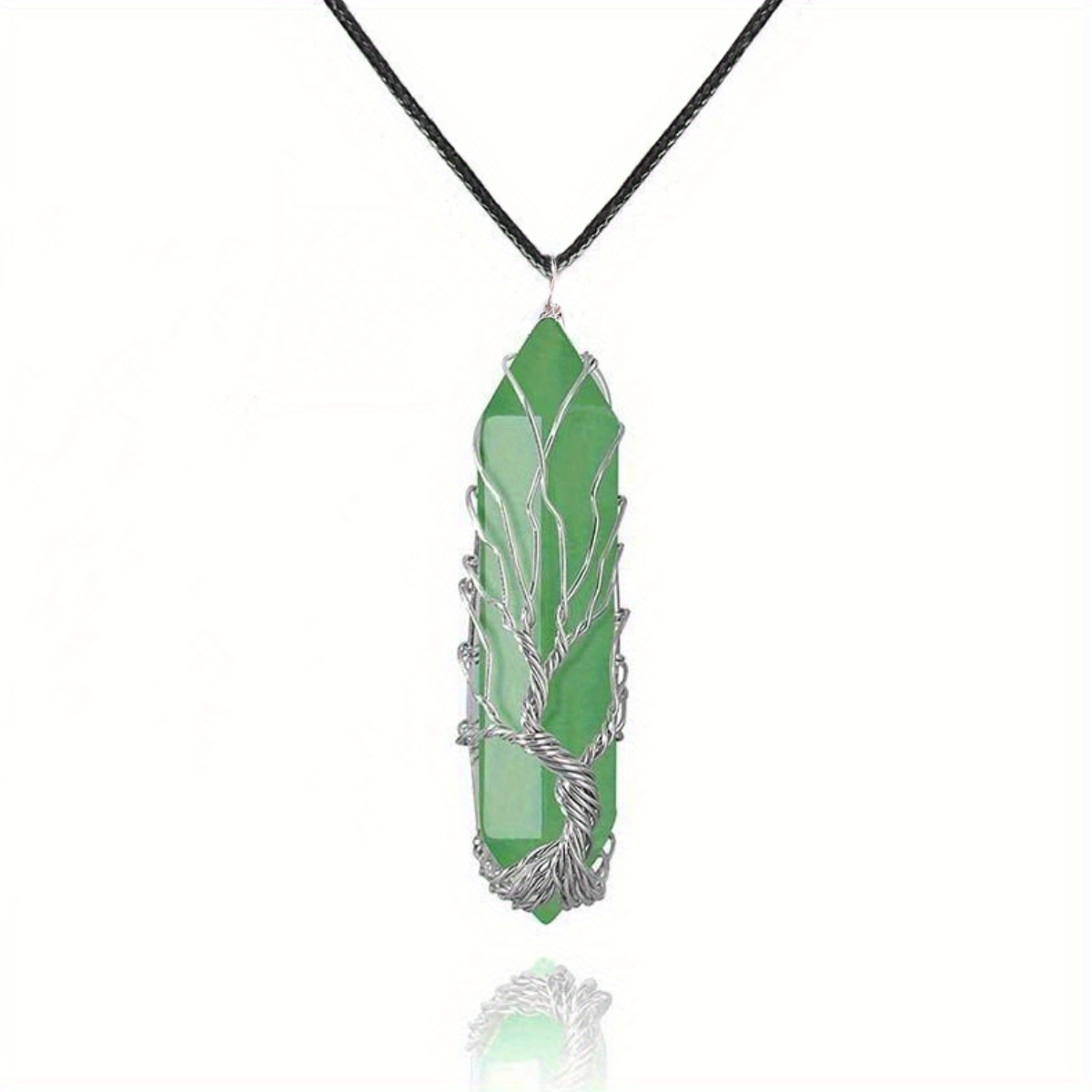 1pc healing crystal necklace tree of life wire wrapped natural stone point pendant necklace hexagonal reiki spiritual quartz gemstone jewelry for women men green dongling 6