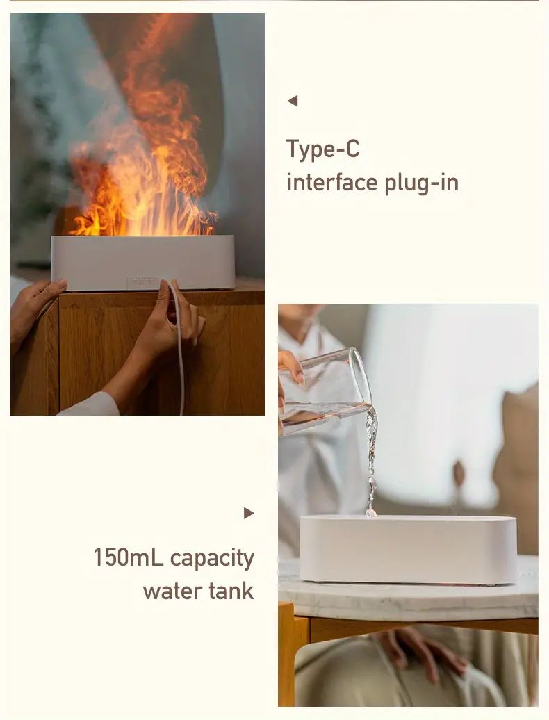 portable usb flame fragrance diffuser fragrance machine 150ml seven color flame humidifier home office desktop mini air h2o air humidifier water shortage automatic power off details 8