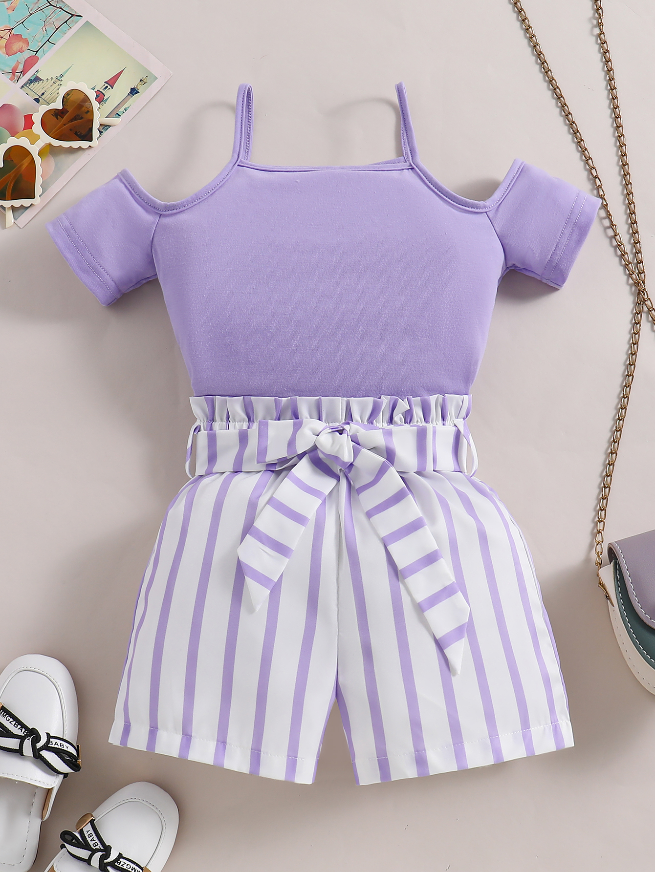 Avamo Ladies Two Piece Outfit Lace Up Party Sets Sleeveless Cami And Pants  Set Soft 2-Piece-Set Travel Purple Print M 