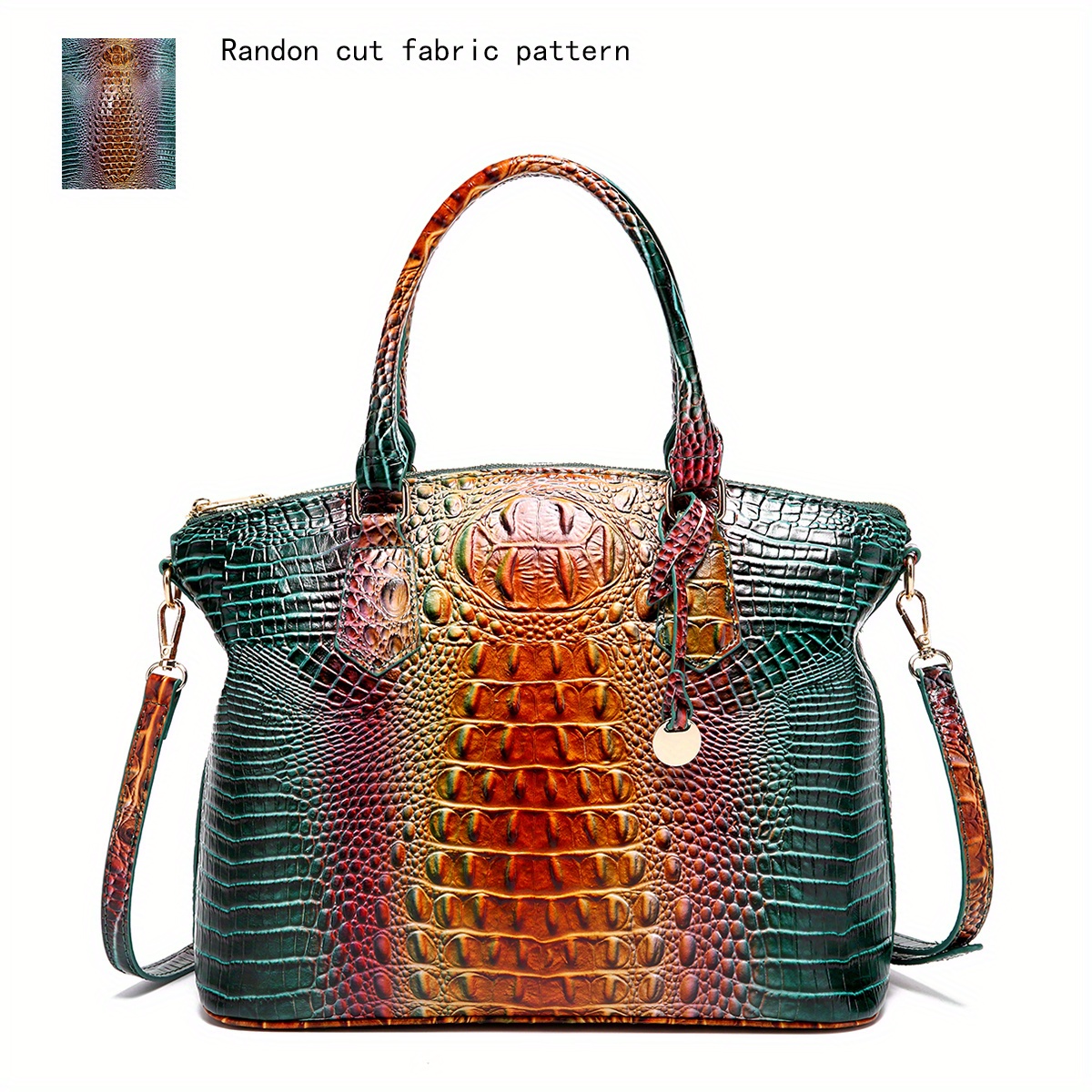 Ombre Crocodile Pattern Handbag Women's Leather Shoulder Bag Vintage Top  Handle Purse 