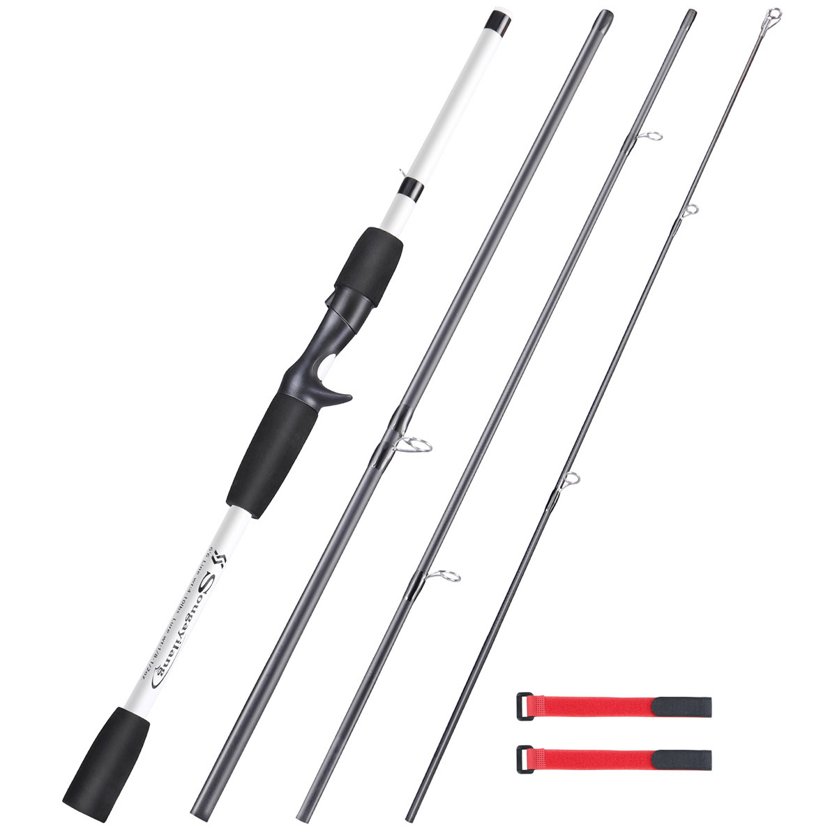 Sougayilang 4 Section Fiberglass Fishing Rod, 6.5ft/198cm Spinning/Casting  Rod For Freshwater [ For Beginner ]