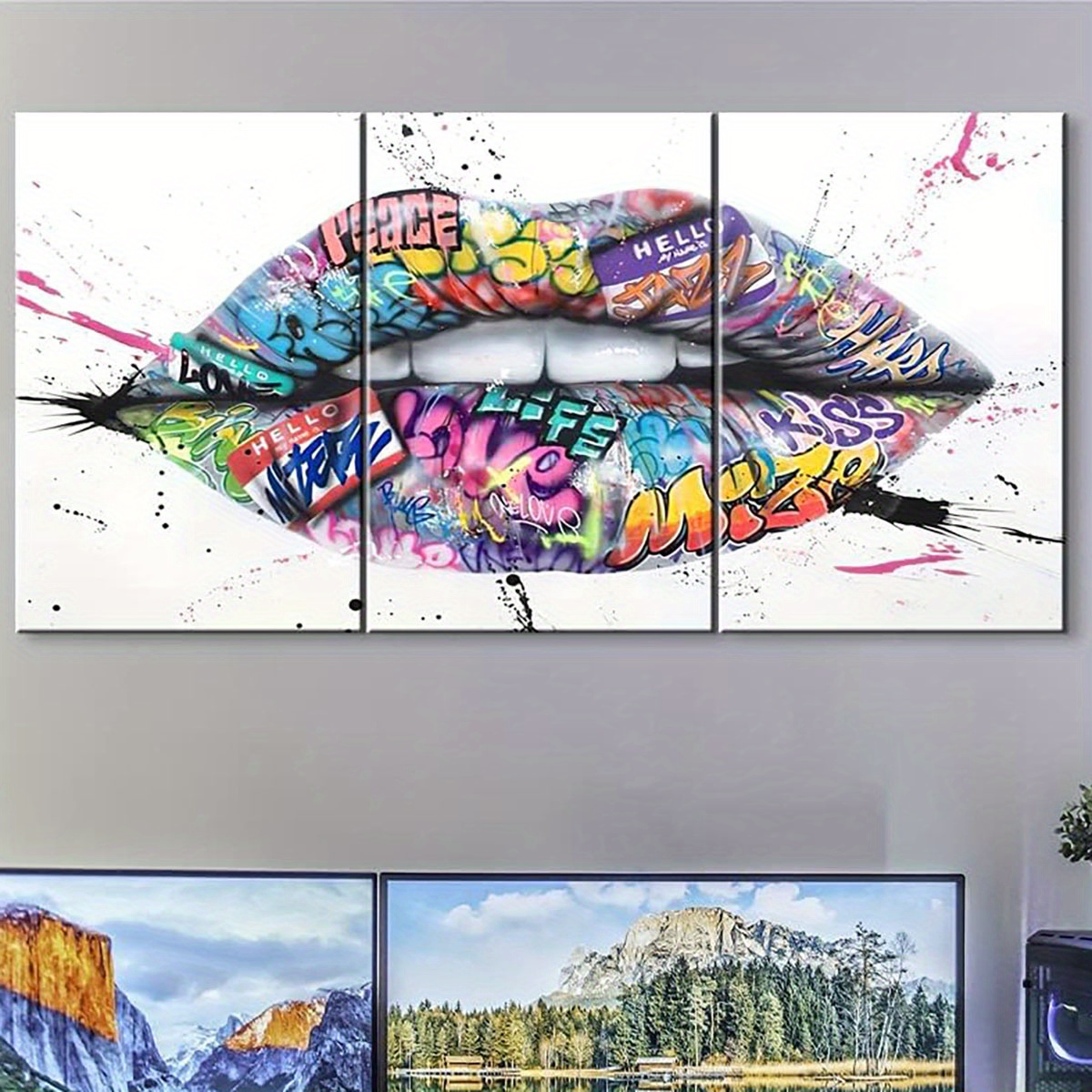 Contemporary Canvas Graffiti Poster Lip Graffiti Wall Art 